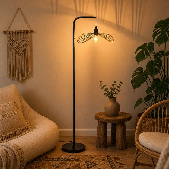 NETTLIFE gulvlampe sort vintage buelampe fodkontakt industriel soveværelse stue kontor E27 lampesokkel læselampe