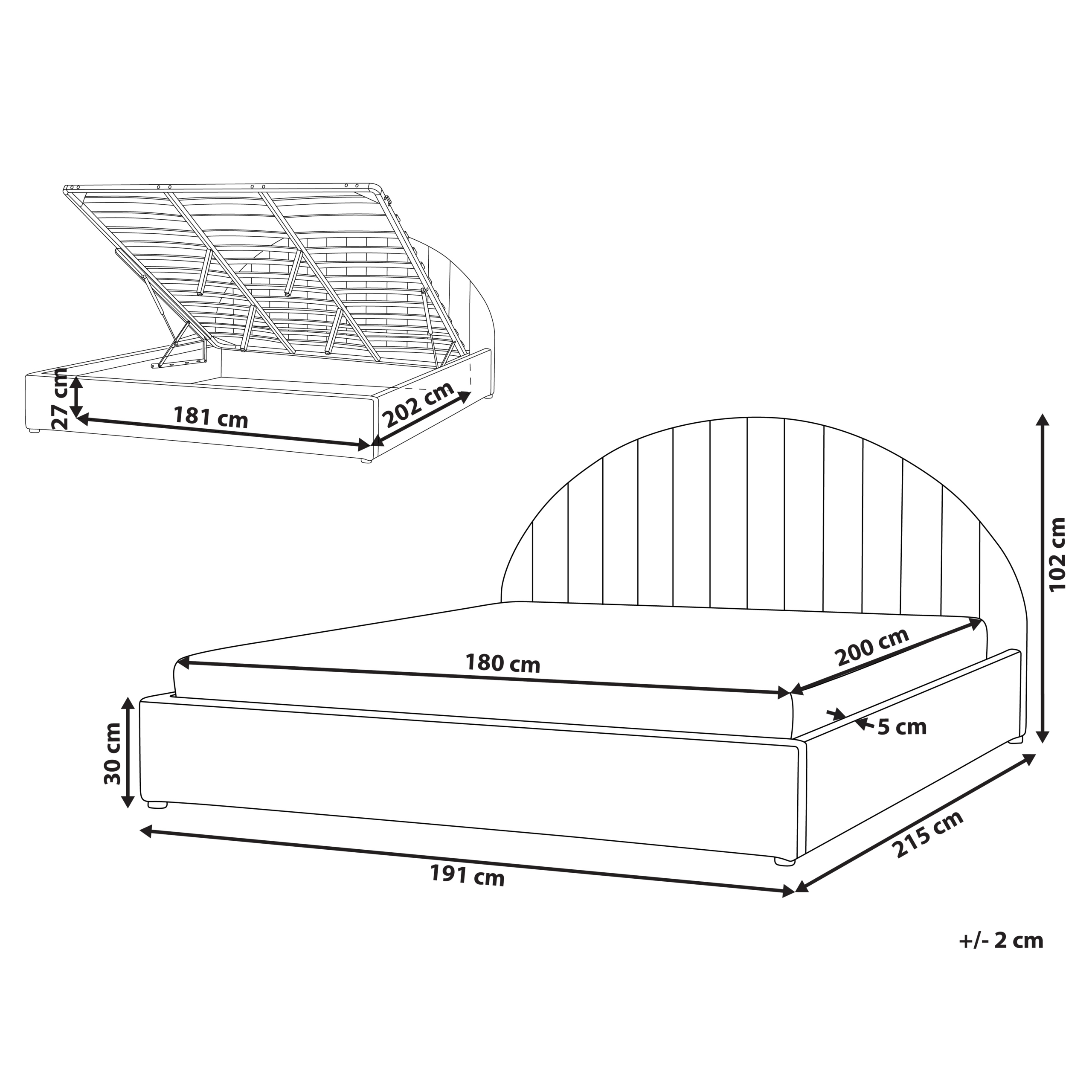 Seng med opbevaring CHADENET Boucle Cremehvid 180 x 200 cm