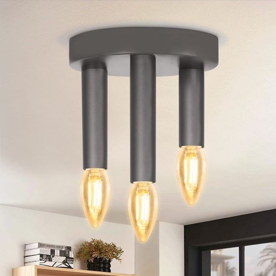 NETTLIFE 3 spots, E14 Vintage - loftslampe, Industriel Retro, Grå Soveværelseslampe Metal Lysekrone til Stue, Maks. 25W