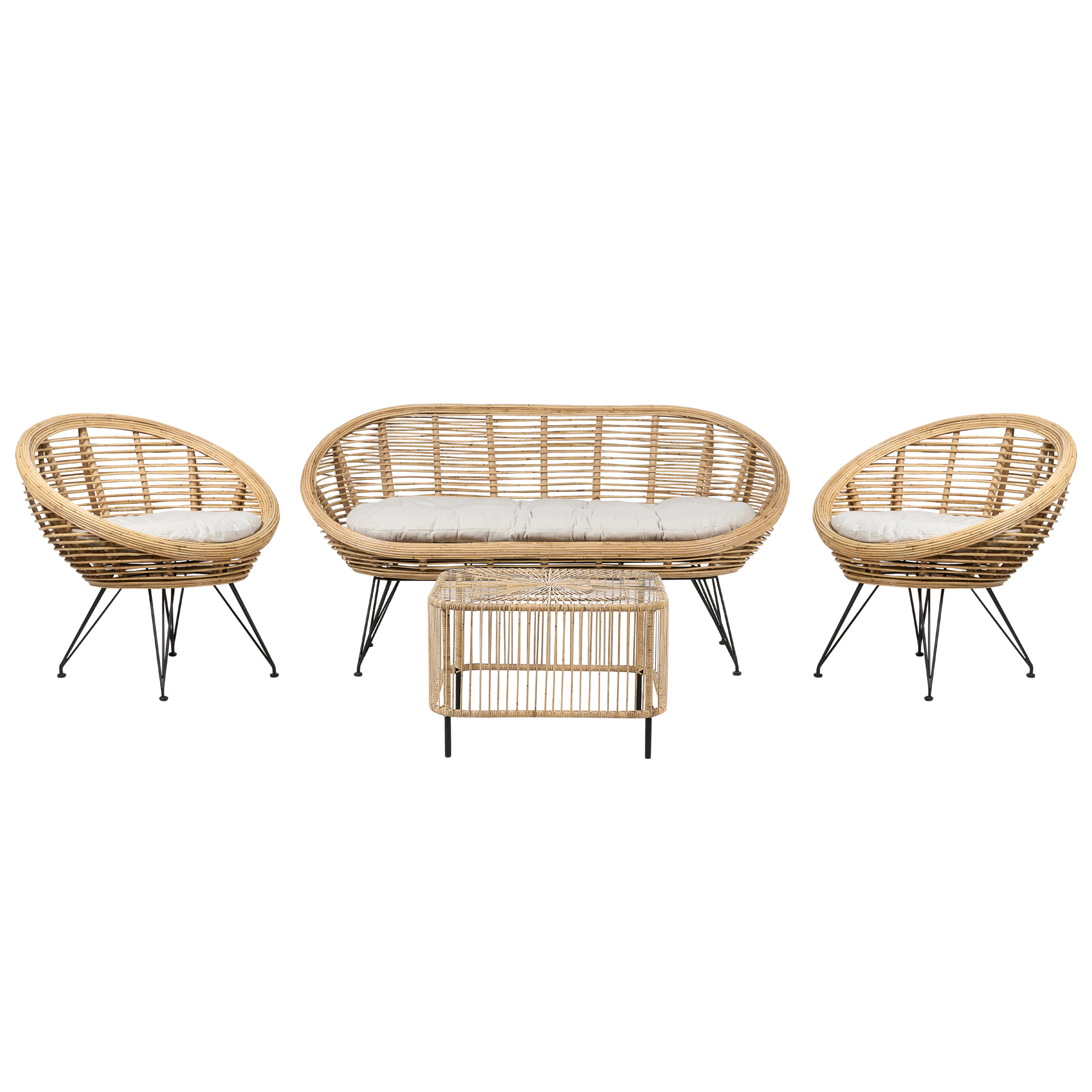 Loungesæt med bord 4 personers MARATEA/CESENATICO Rattan Naturlig