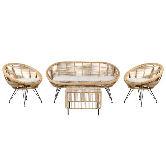 Loungesæt med bord 4 personers MARATEA/CESENATICO Rattan Naturlig
