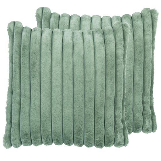Sæt af 2 pyntepuder RAKYA 45 x 45 cm Kunstig pels Grøn Stribet mønster