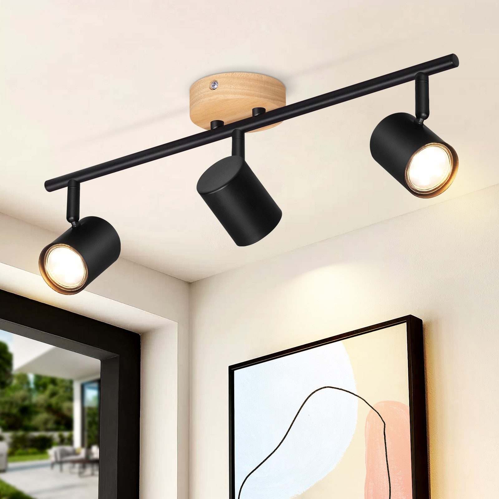 NETTLIFE LED - loftslampe med 3 flammer - sort loftslampe GU10 drejespot i træ uden lampe