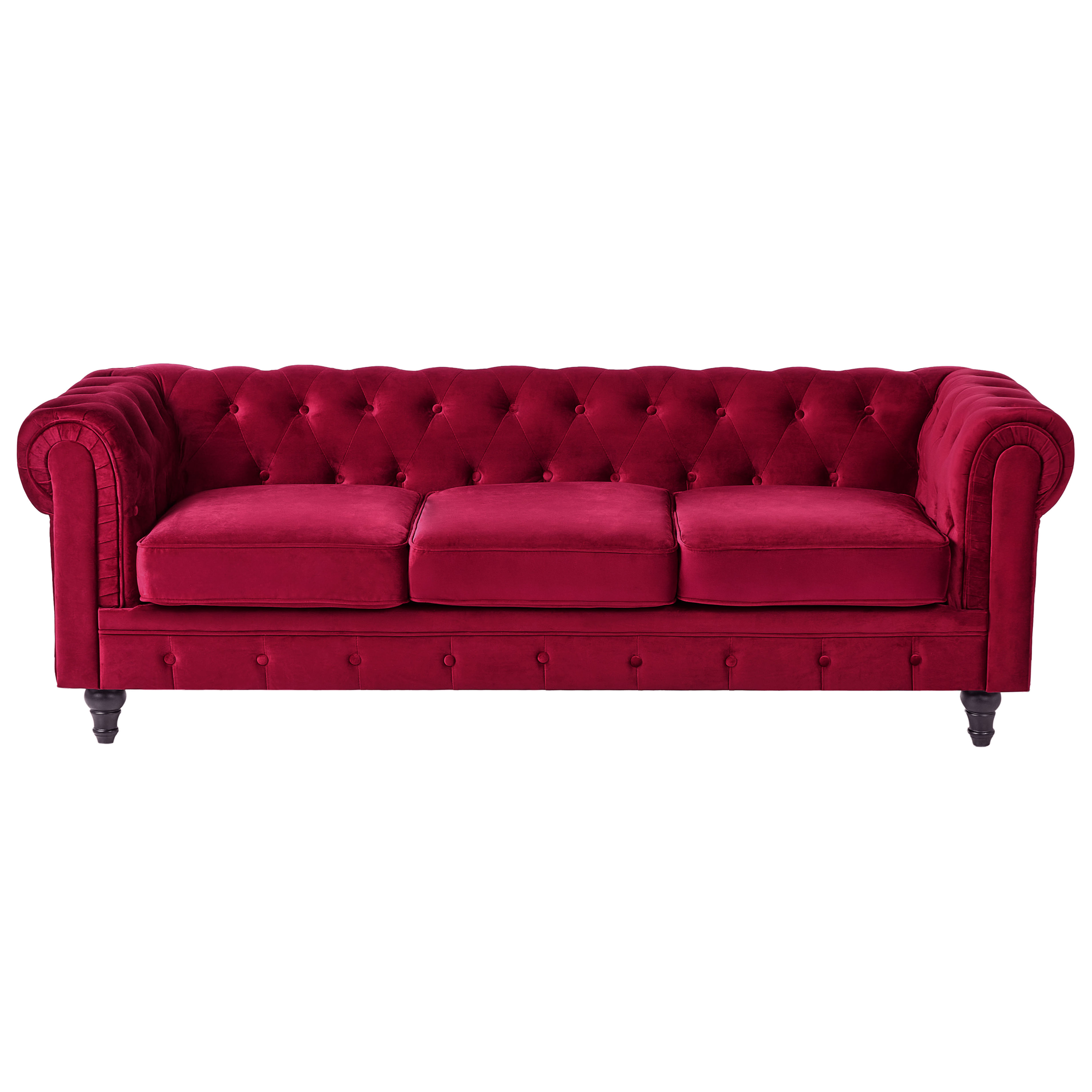 Sofa 3 personers CHESTERFIELD Velour Mørkerød