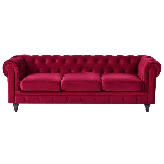 Sofa 3 personers CHESTERFIELD Velour Mørkerød