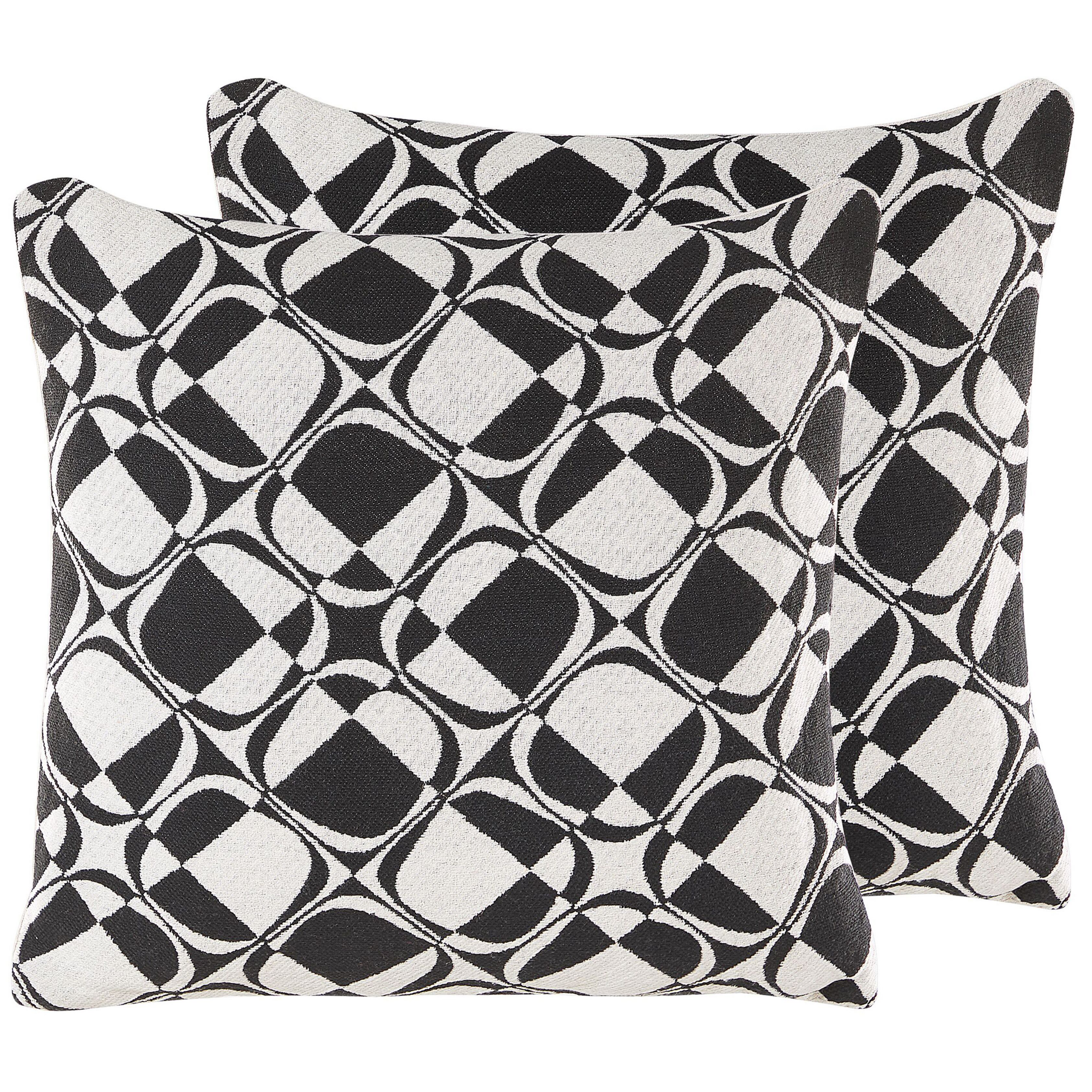 Sæt af 2 pyntepuder KOTURE 45 x 45 cm Bomuld Sort/hvid Geometrisk mønster