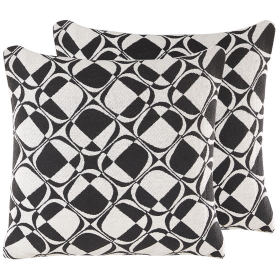 Sæt af 2 pyntepuder KOTURE 45 x 45 cm Bomuld Sort/hvid Geometrisk mønster