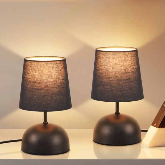 NETTLIFE Natbordslampesæt, 2 stk., sort ledning, lille stoflampe, moderne design