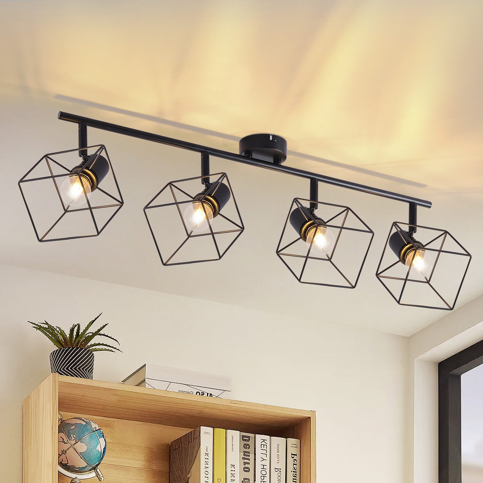 NETTLIFE sort loftspotlight E14 350° roterende loftslampe vintage - metal til stue justerbar uden pære