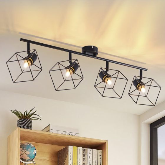 NETTLIFE sort loftspotlight E14 350° roterende loftslampe vintage - metal til stue justerbar uden pære