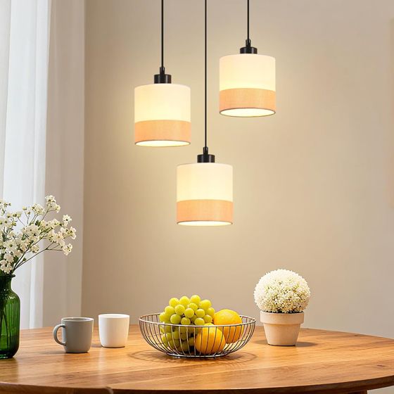 NETTLIFE spisebordslampe vintage 3-delt med stofskærm E27 retro til køkken/stue uden pærer