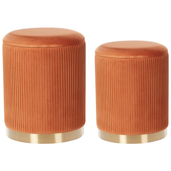 Sæt af 2 opbevaringspuffer MIRAMAR Velour Orange