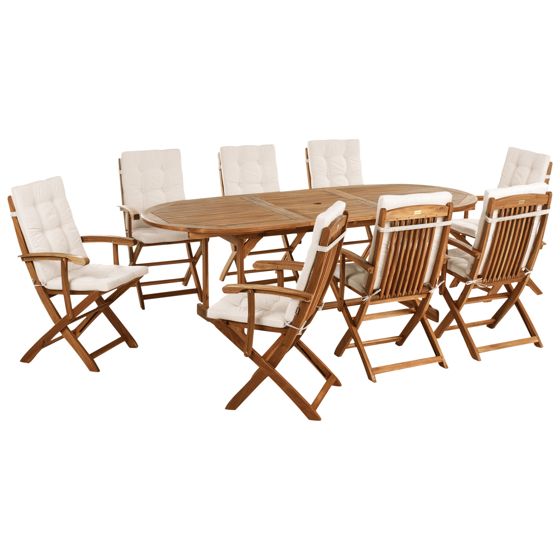 Havemøbelsæt 8 personers MAUI PREMIUM Akacietræ Lys Beige