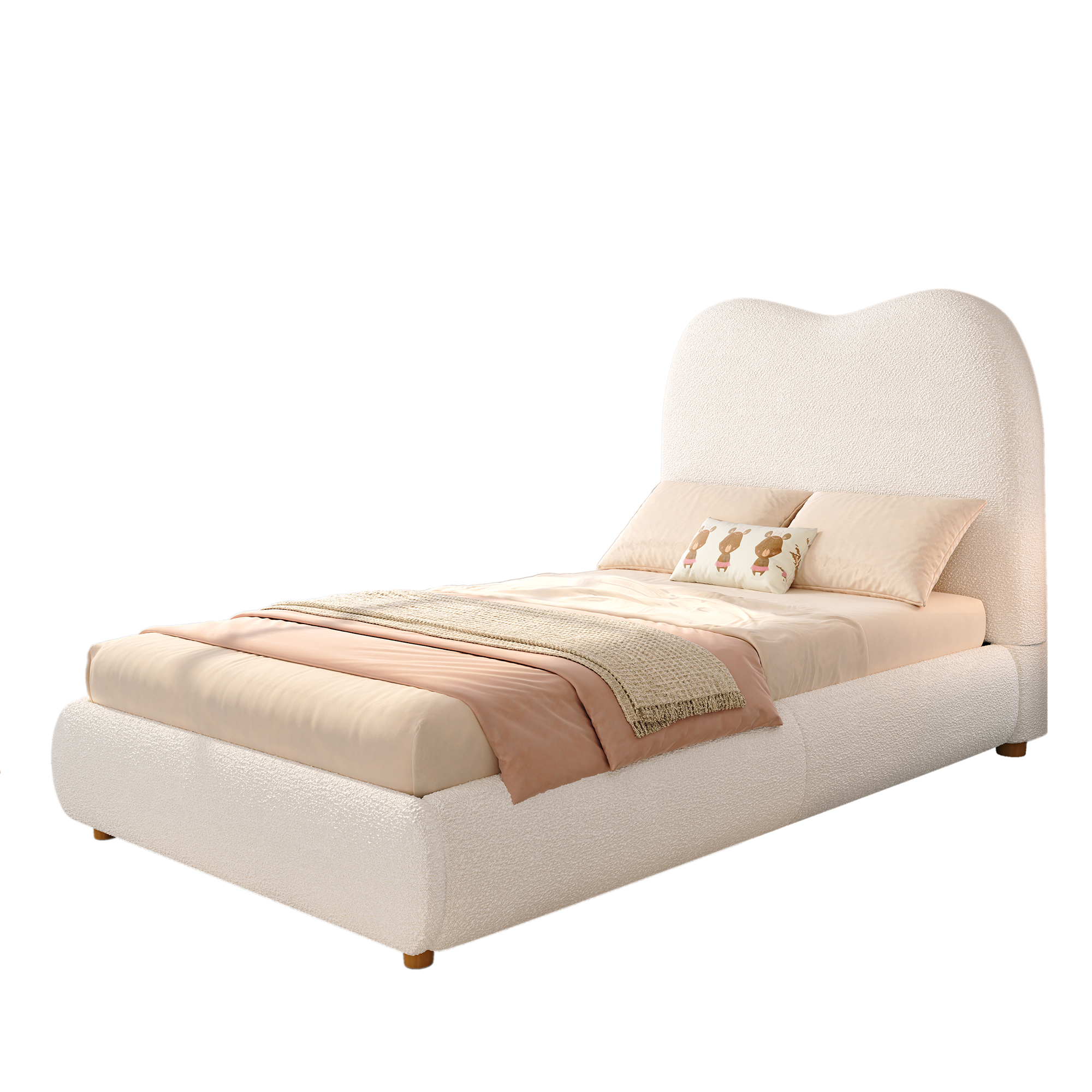 seng 90x200 cm beige bouclé med opbevaring og hydraulisk åbning