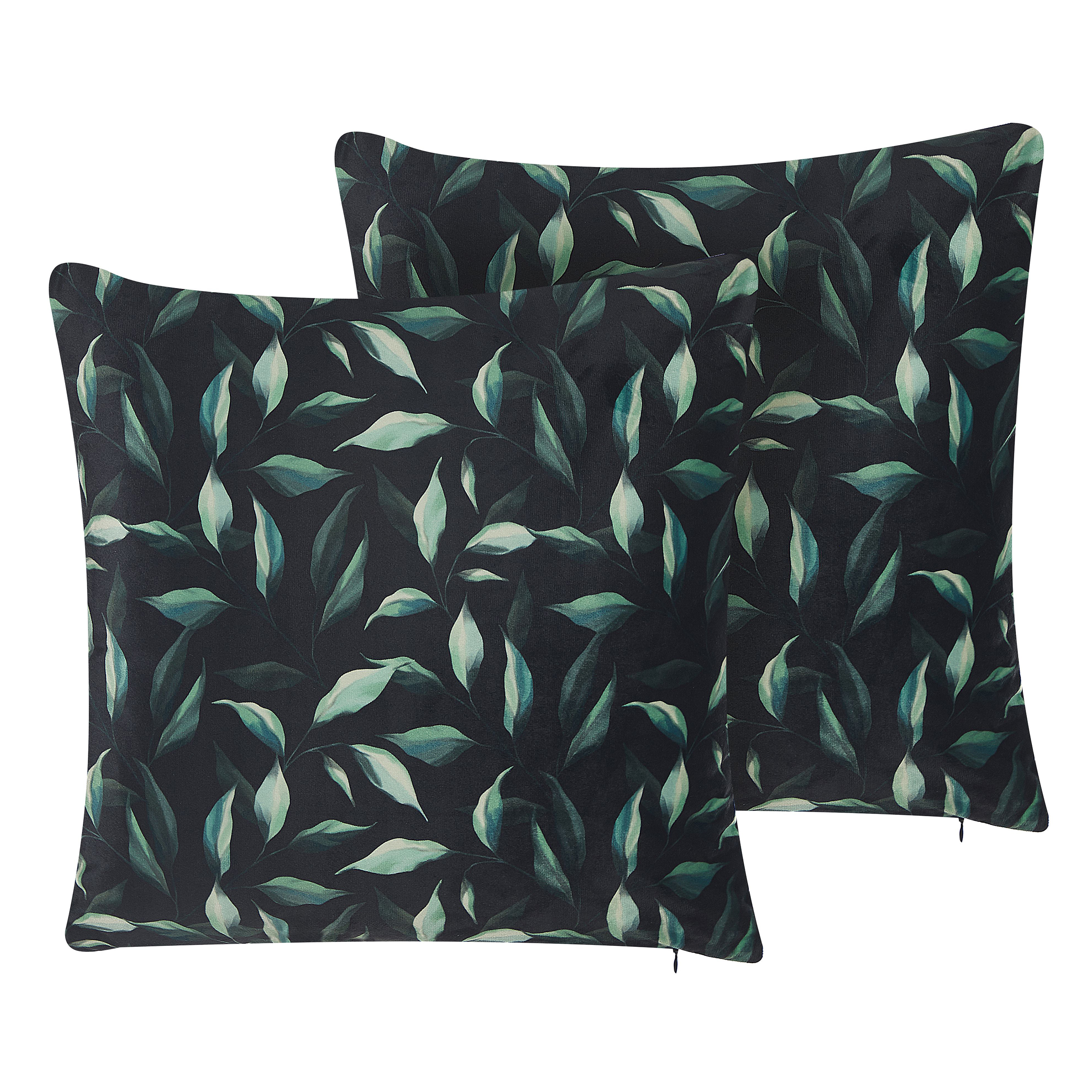 Sæt af 2 pyntepuder TOADFLAX 45 x 45 cm Velour Grøn Sort Plante mønster