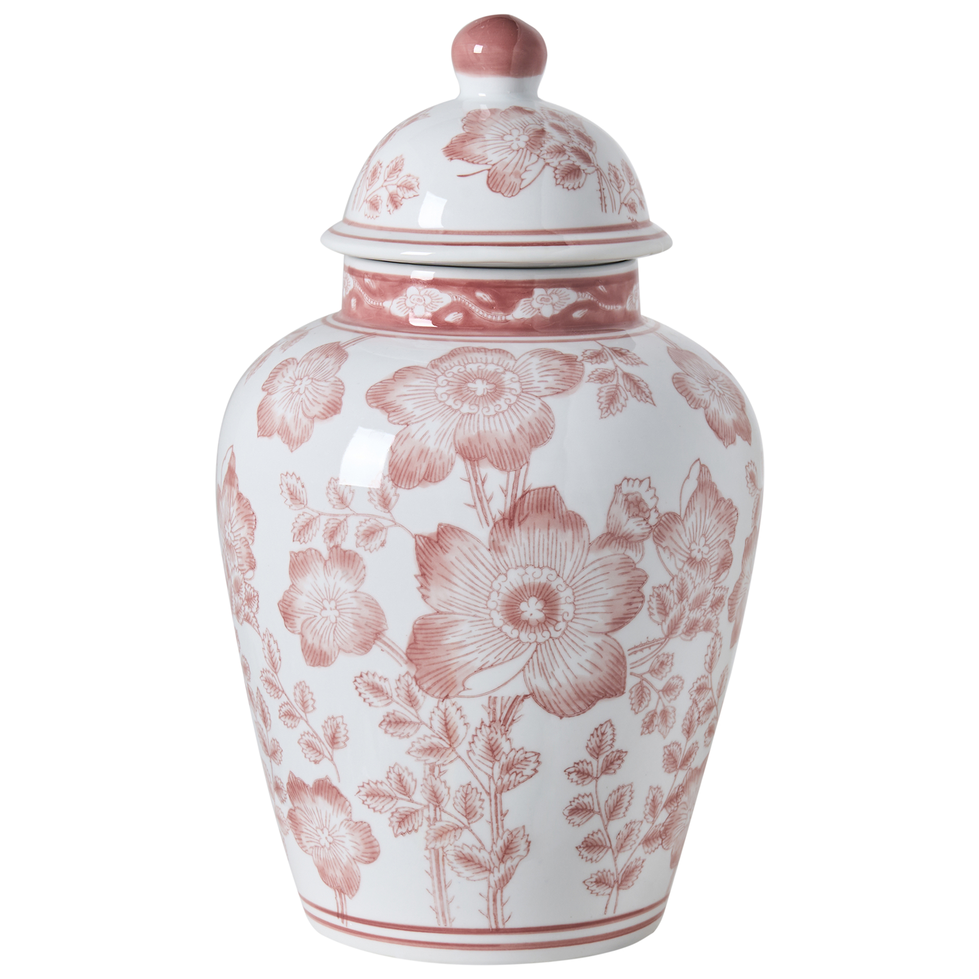 Vase med låg MOGUER 36 cm Porcelæn Rød/Hvid