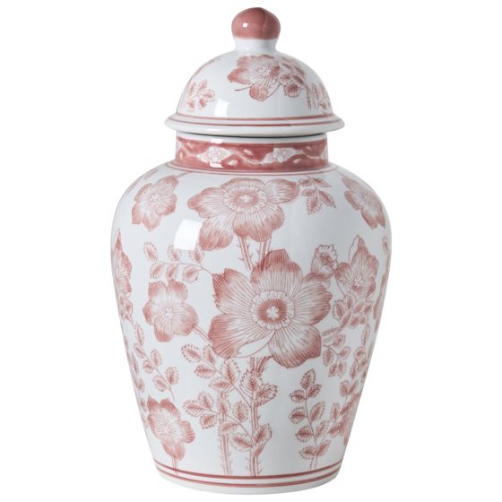 Vase med låg MOGUER 36 cm Porcelæn Rød/Hvid