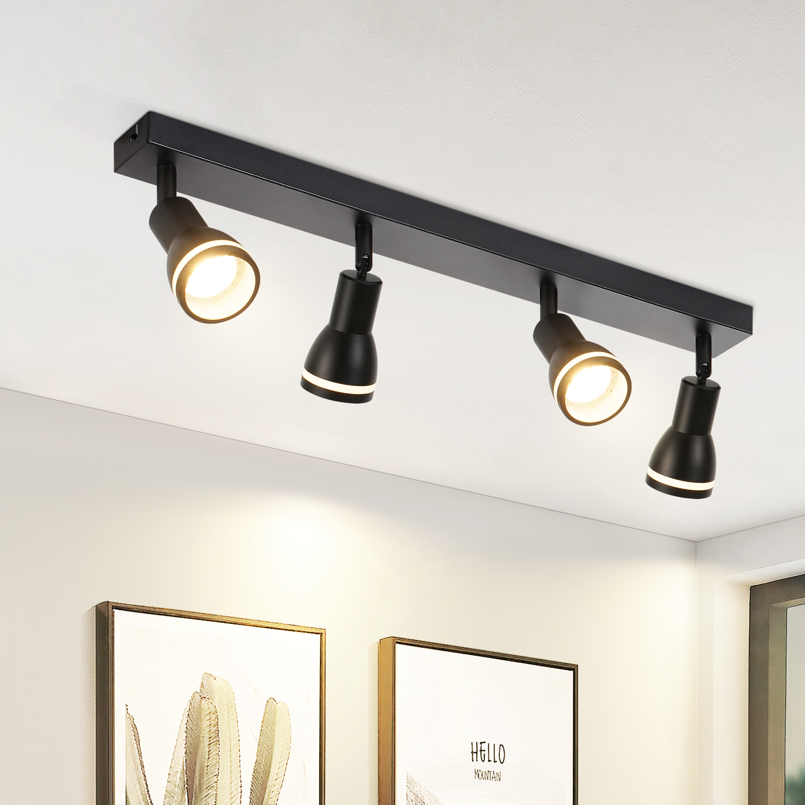 NETTLIFE Loftlampe med 4 Spots Sort: Metalloftlampe med GU10, indendørs drejelig spot uden pærer