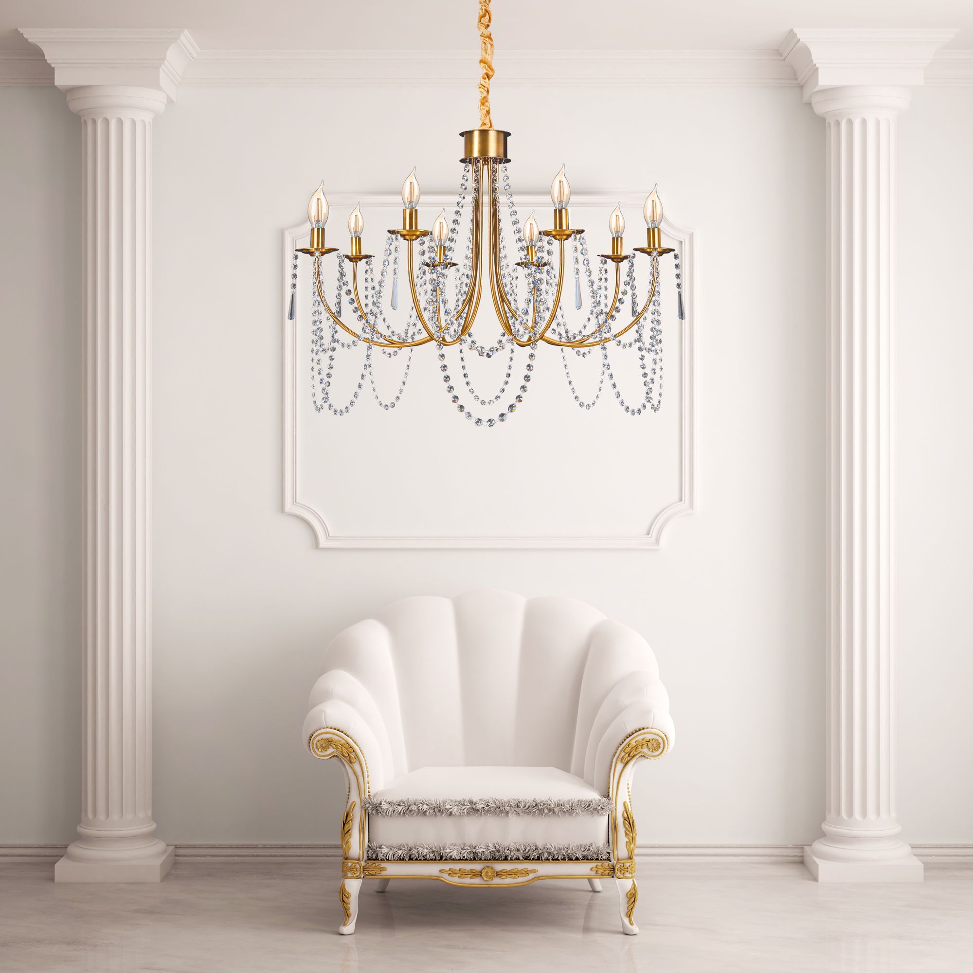 TOOLIGHT hængende loftlampe APP766-8CP Guld 75x75x118,5cm