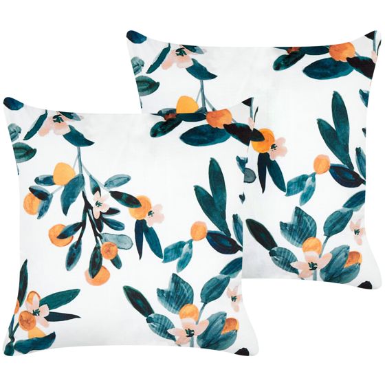 Sæt af 2 pyntepuder KNAUTIA 45 x 45 cm Velour Multifarvet Plante mønster