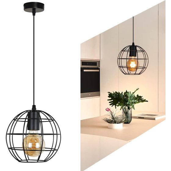 NETTLIFE Vintage - pendellampe, sort, E27, diameter 18,5 cm, metal, industriel kugleformet køkkenlampe maks. 40 W