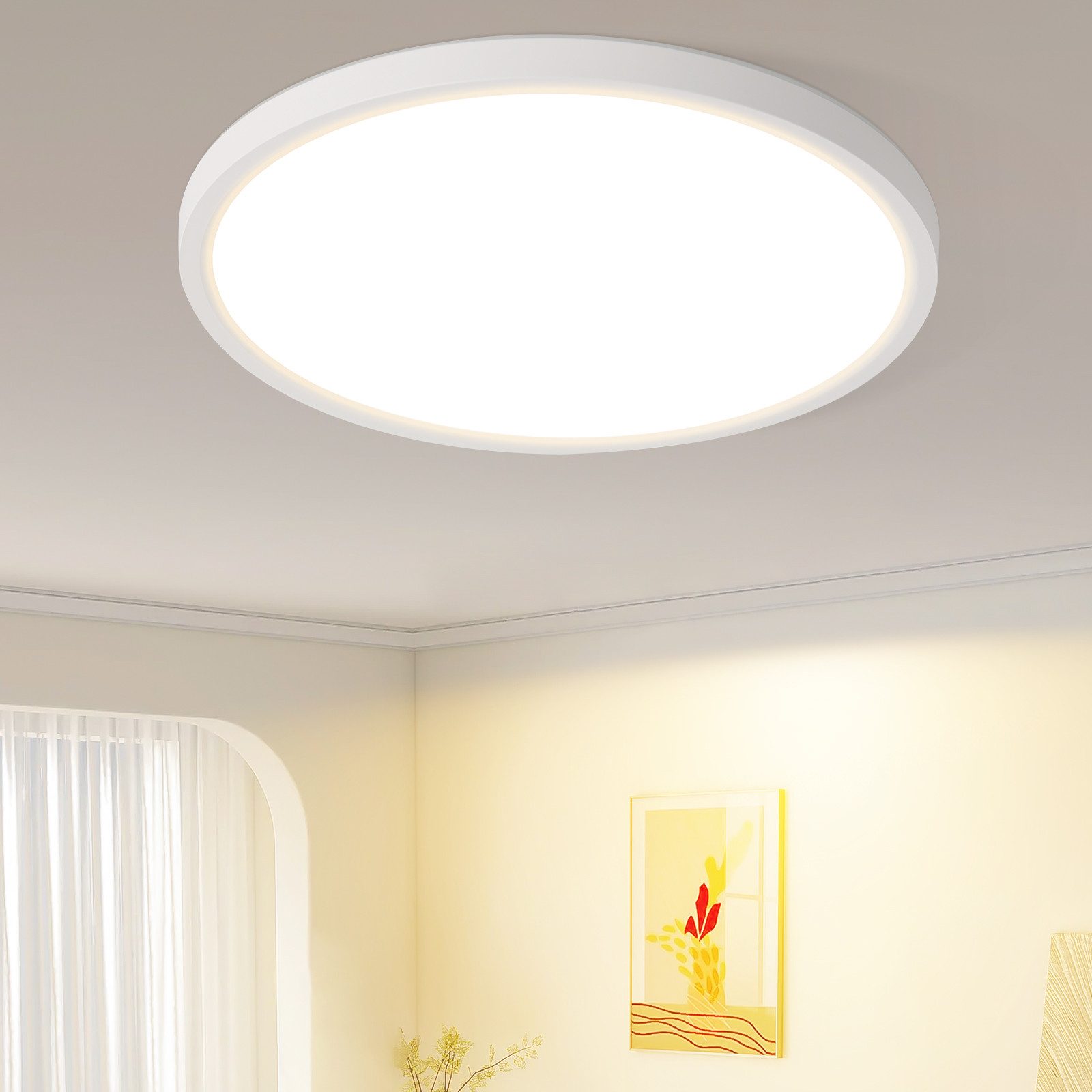 NETTLIFE flad, LED loftlampe, til soveværelse, sort, 18 cm, 15 W, ikke dæmpbar, varm hvid, 3000K