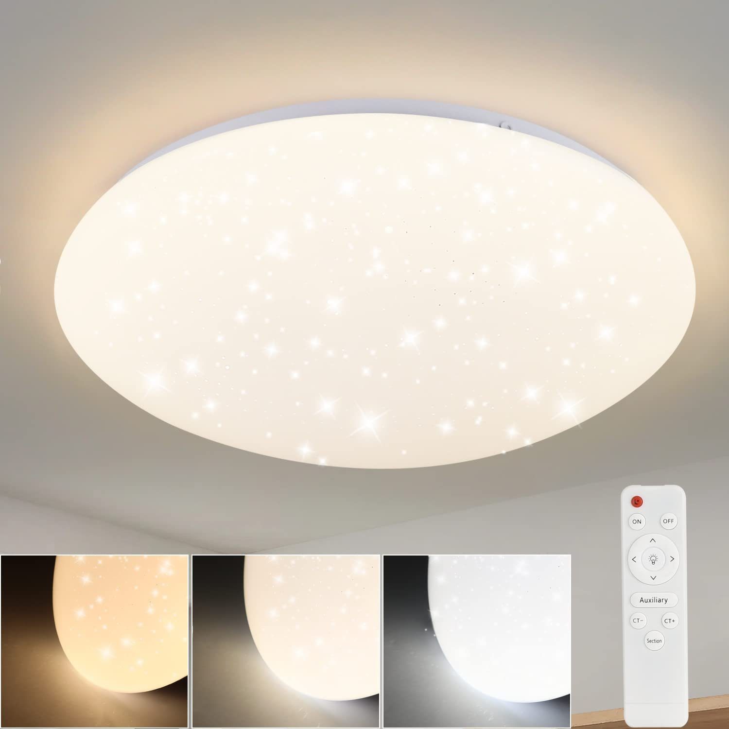 NETTLIFE LED - loftslampe, stjernehimmel til soveværelset, dæmpbar lampe med fjernbetjening 37W, børneværelseslampe, 28 cm til stuen