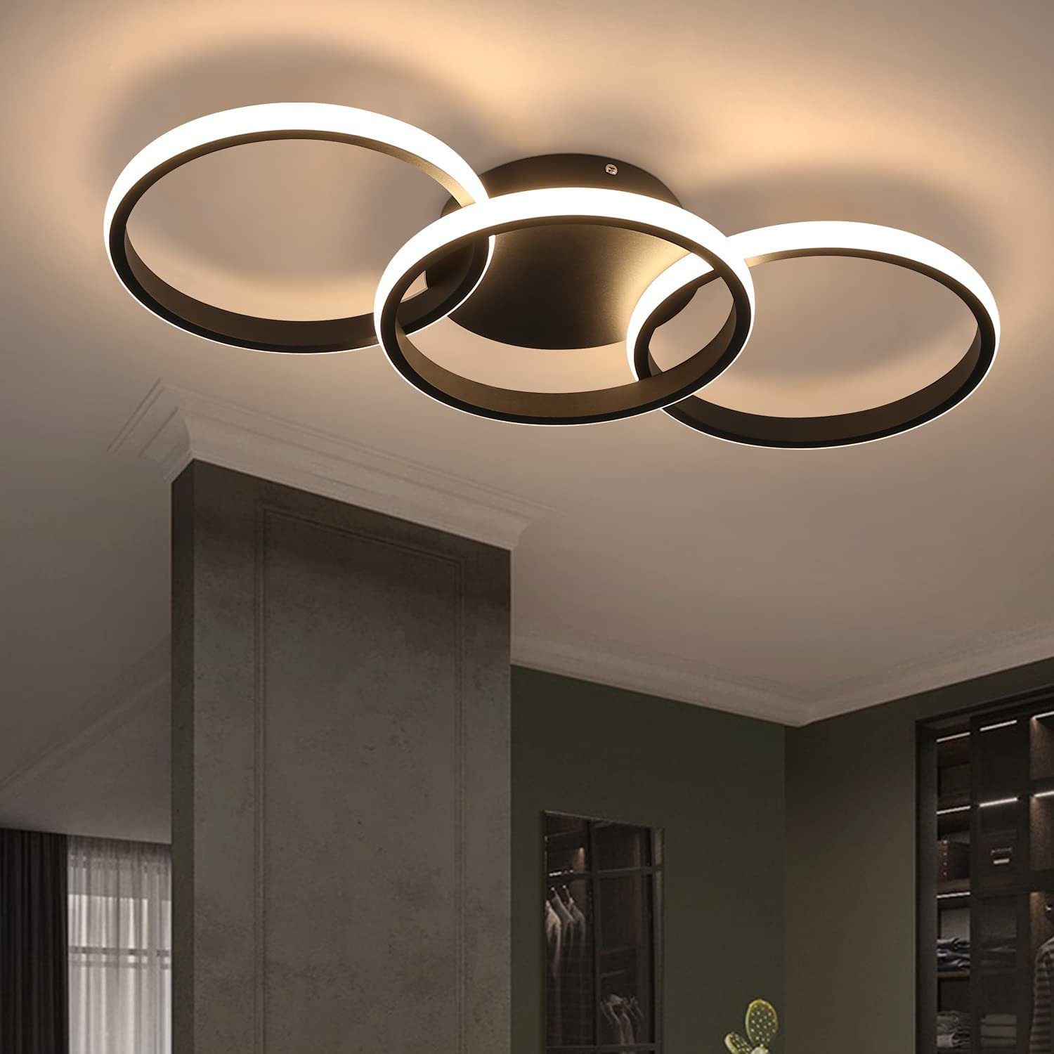 NETTLIFE moderne sort LED loftlampe, rund med varm hvid 36W køkkenlampe til stue, spisestue, soveværelse
