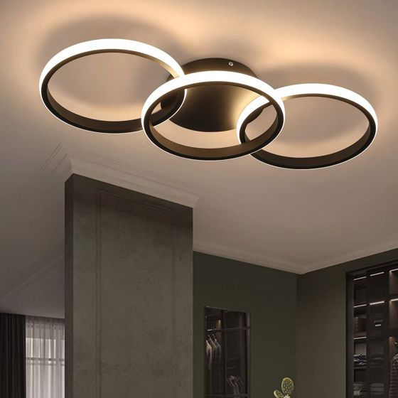 NETTLIFE moderne sort LED loftlampe, rund med varm hvid 36W køkkenlampe til stue, spisestue, soveværelse