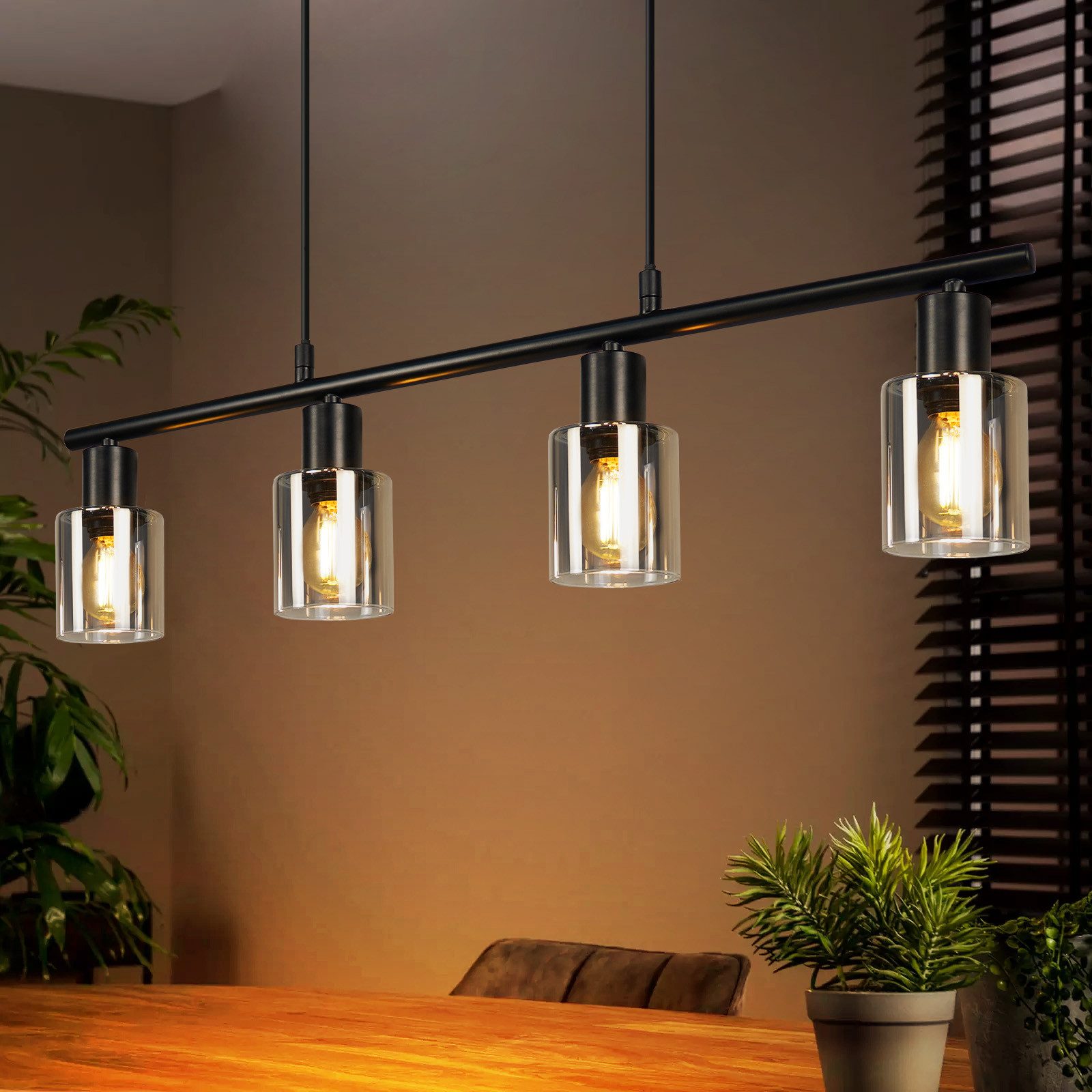 NETTLIFE Vintage pendellampe i glas med 4 lyskilder, E14, til spisestue, stue og køkken