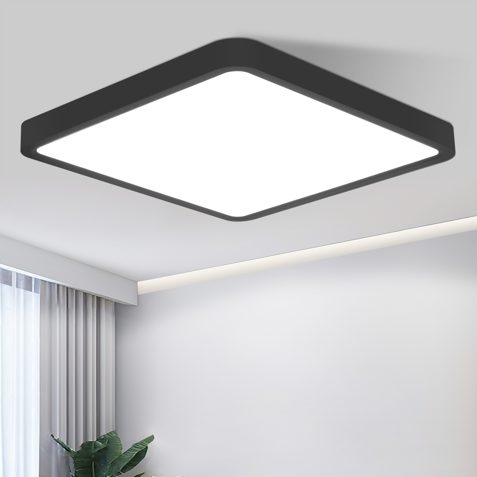NETTLIFE flad, LED loftslampe, 23 cm, 6500K, 18 W, firkantet, soveværelse, sort, integreret LED, permanent