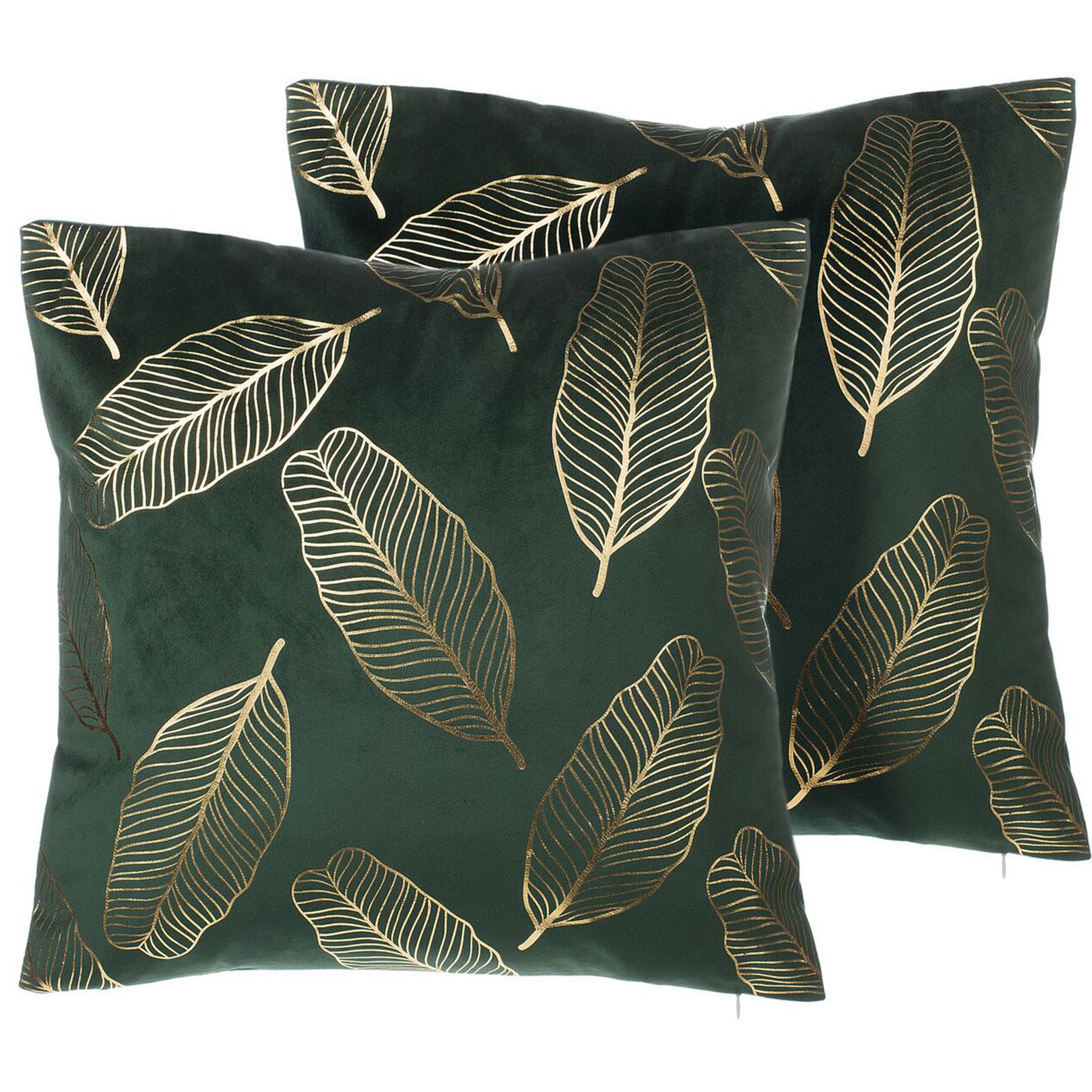 Sæt af 2 pyntepuder FREESIA 45 x 45 cm Velour Mørkegrøn Plante mønster