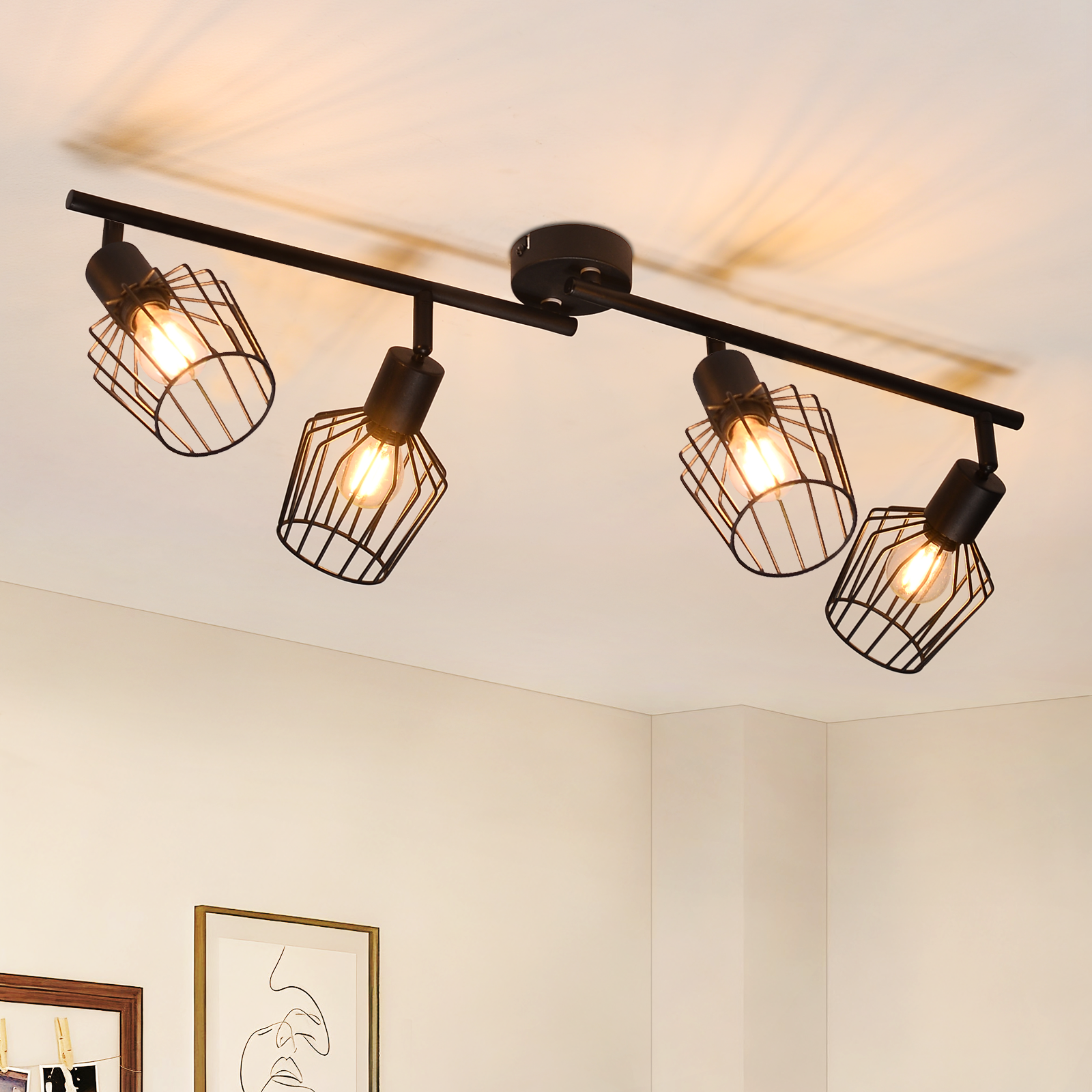 NETTLIFE 4 E14 - loftspotlight - metal, 350° drejelig industriel entrelampe, væglampe til entre og stue, sort