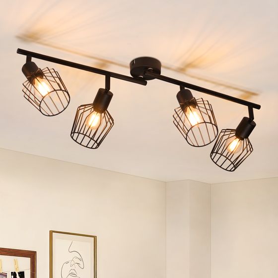 NETTLIFE 4 E14 - loftspotlight - metal, 350° drejelig industriel entrelampe, væglampe til entre og stue, sort