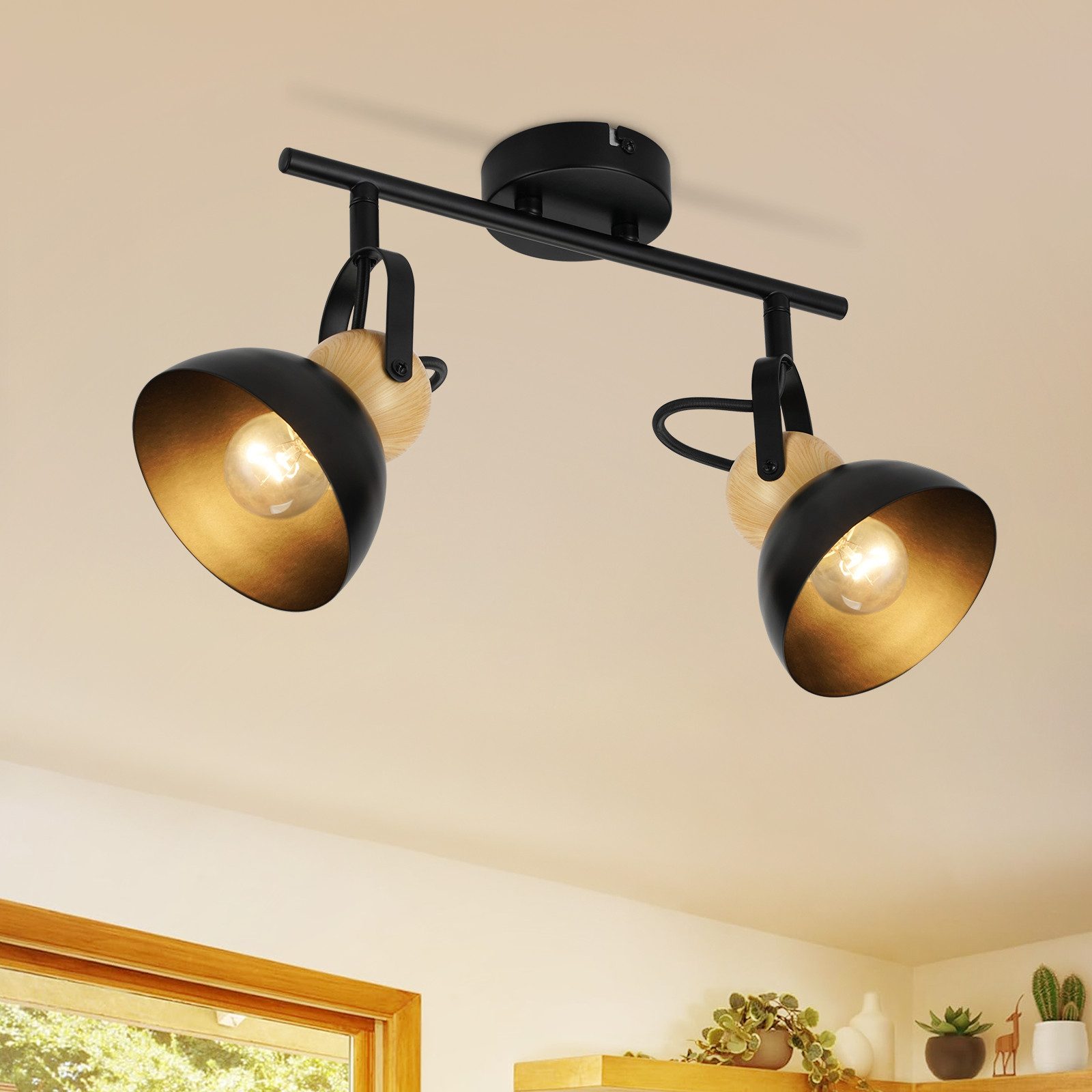 NETTLIFE Vintage sort loftspotlight med 2 flammer, E27, 350° justerbar, retro industriel metallampe til entreen