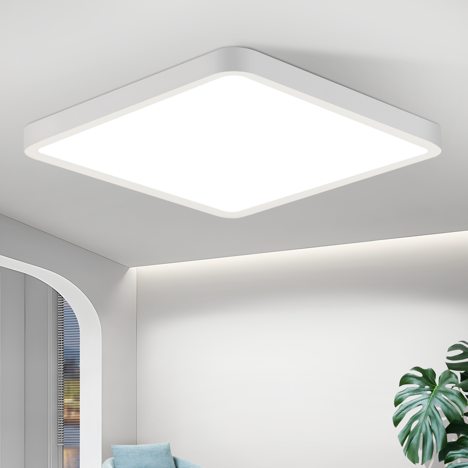 NETTLIFE flad, LED loftlampe, 23 cm, 6500K, 18 W, firkantet, til soveværelse Hvid, integreret LED, permanent