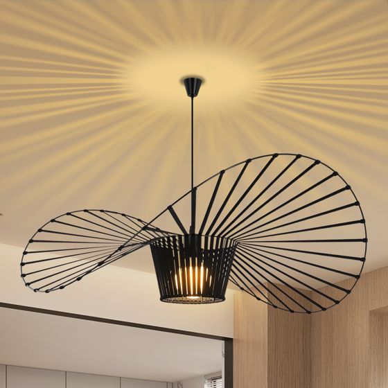 NETTLIFE pendellampe E27, sort moderne, design hat, diameter 140 cm polycarbonat, maks. 40 W uden pære