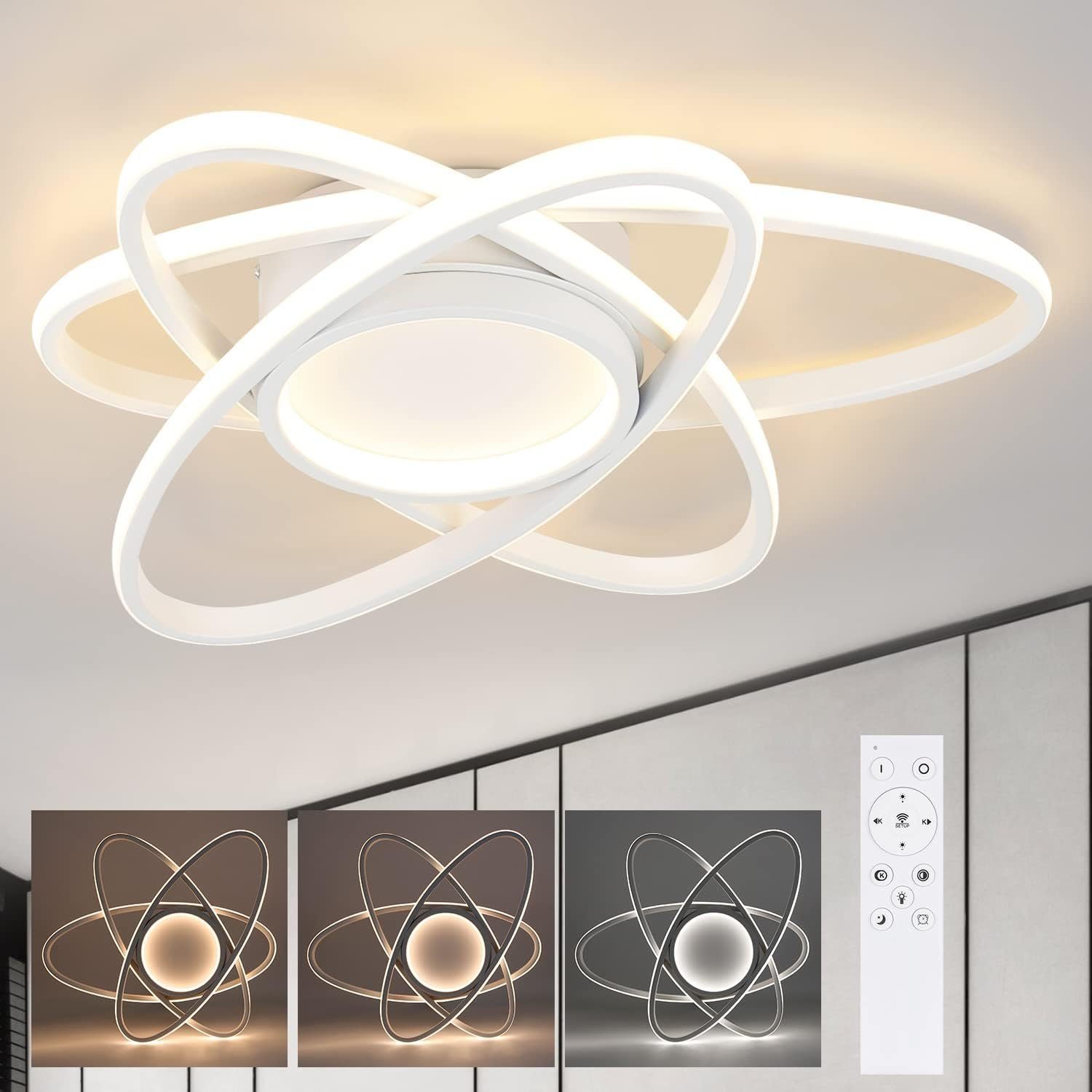 NETTLIFE moderne LED loftlampe med fjernbetjening 77 W dæmpbar stue køkkenlampe til soveværelse, køkken, entré, kontor
