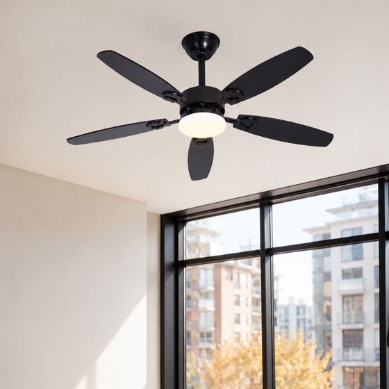 NETTLIFE loftsventilator med LED-lys, lydsvag dæmpbar, 23 W, sort, 125 cm, ventilatorer med lys, 6-trins timer