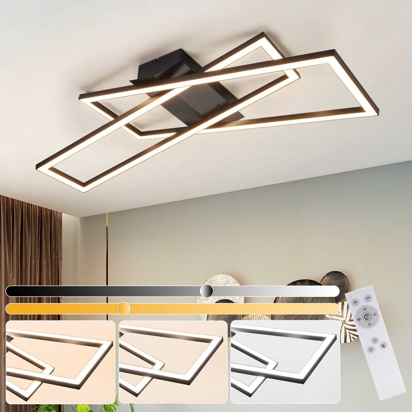 NETTLIFE sort, 36W, dæmpbar, LED loftlampe, til stue, kontor, børneværelse