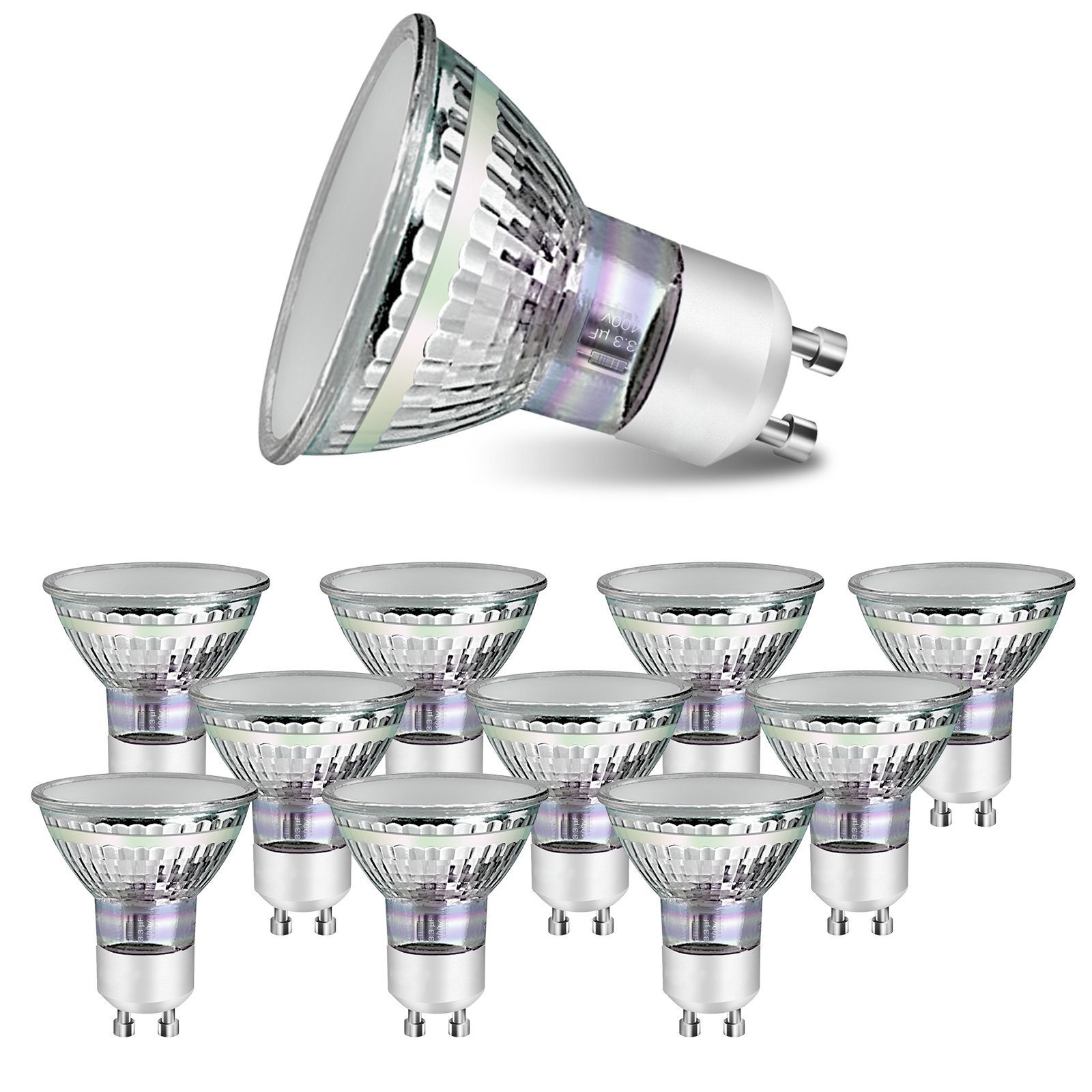 NETTLIFE 10 stk. GU10 LED - halogenpærer, varm hvid, 4 W, 40 W energisparepære, 3000 K, 110° spotlight, reflektor, ikke dæmpbar