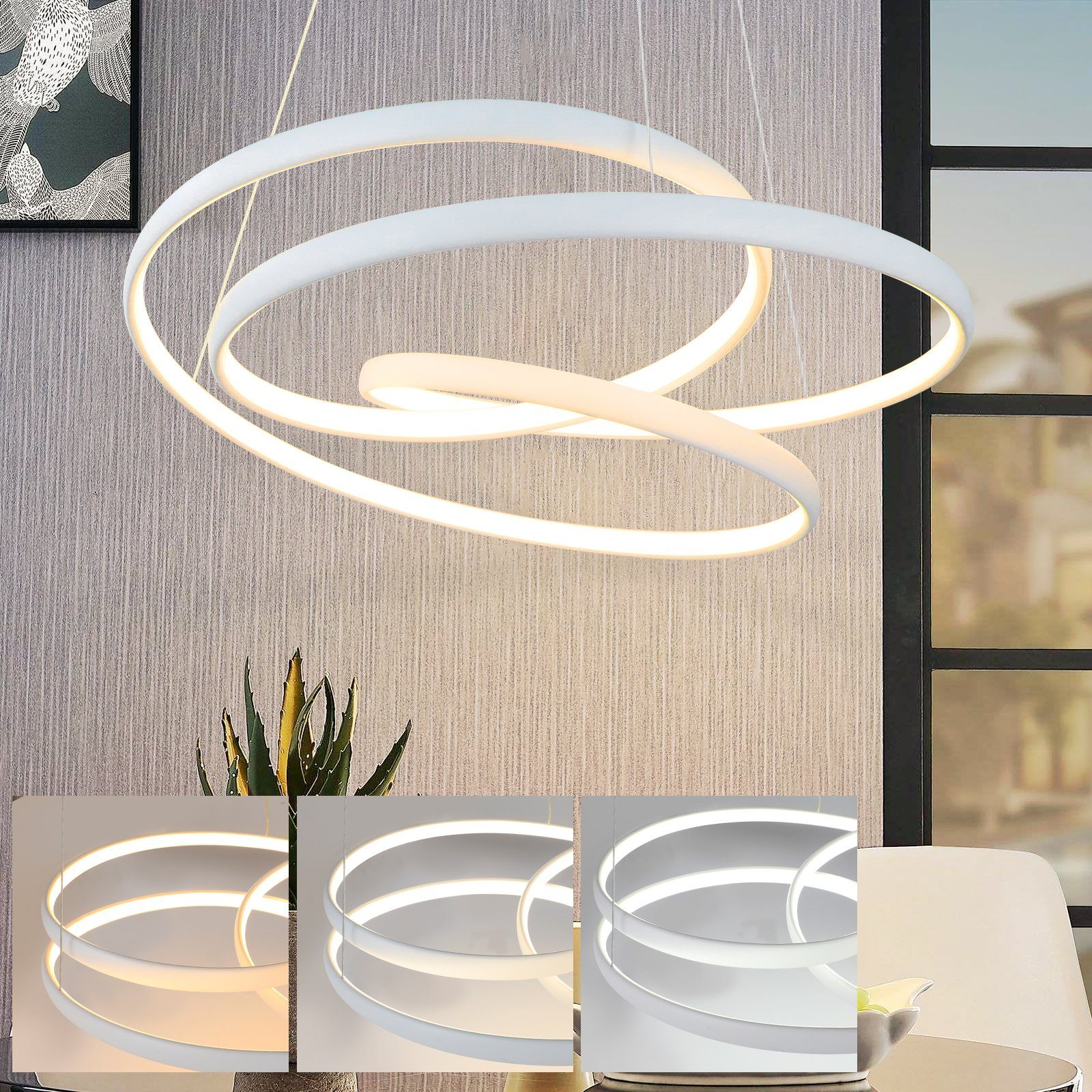 NETTLIFE LED - pendellampe, diameter 50 cm, 55 W, hvidt jern, spisebord, dæmpbar, moderne