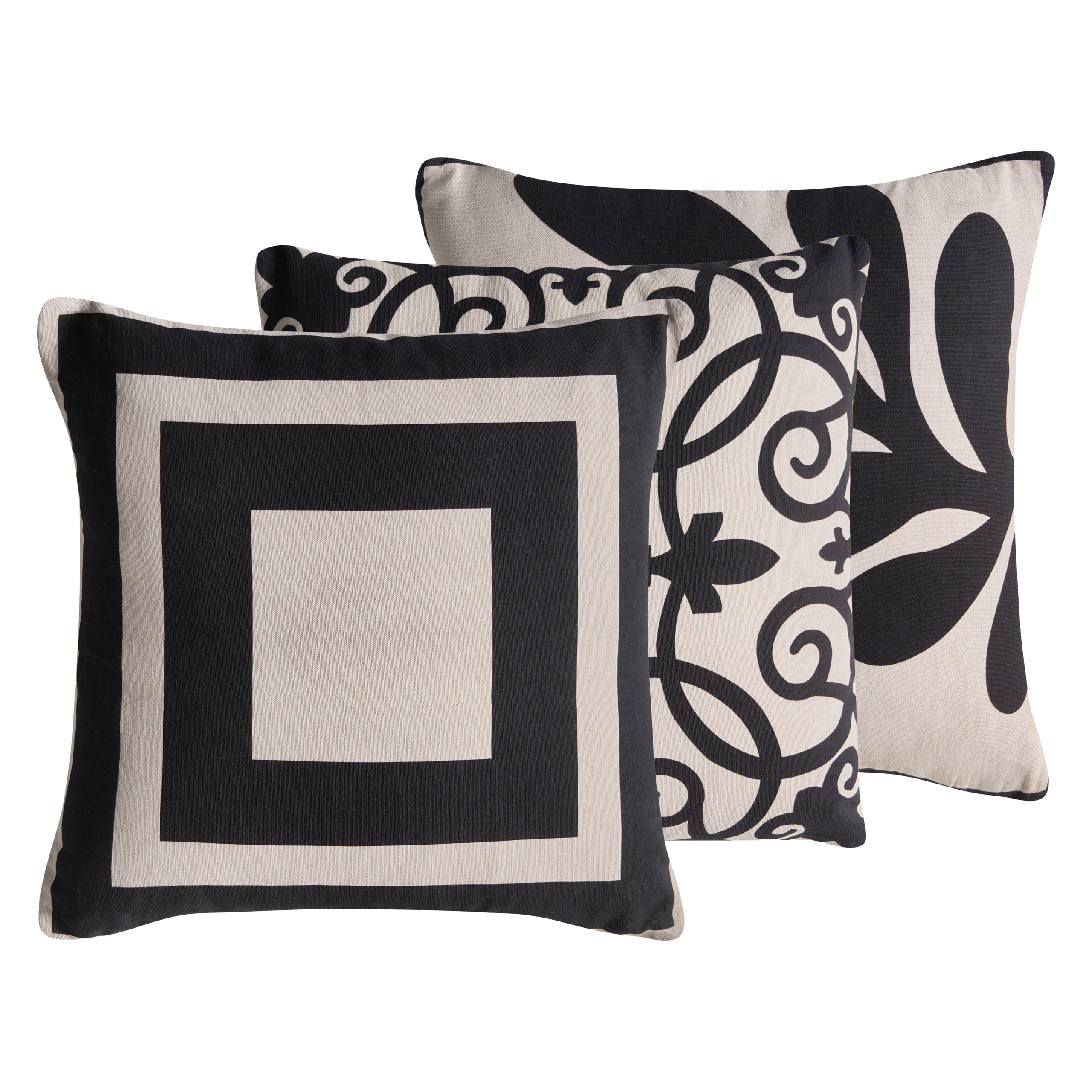 Sæt med 3 dekorative puder MERBAU 45 x 45 cm Bomuld Sort/beige Abstraktmønster