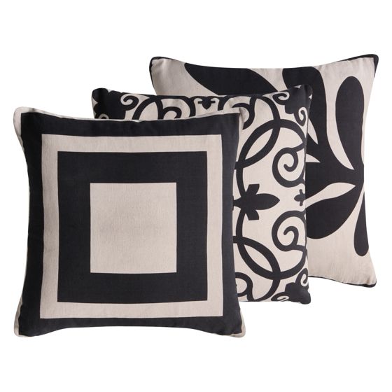 Sæt med 3 dekorative puder MERBAU 45 x 45 cm Bomuld Sort/beige Abstraktmønster