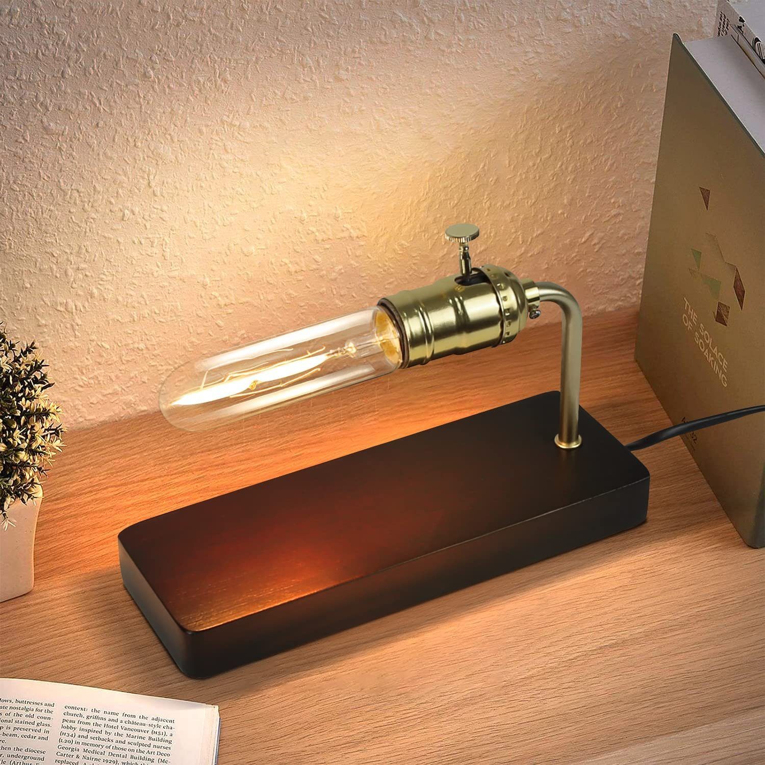 NETTLIFE Vintage, træ, bordlampe - Med afbryder, Retro - design, Steampunk, Natlampe, Antik metal, (Ingen pærer,)