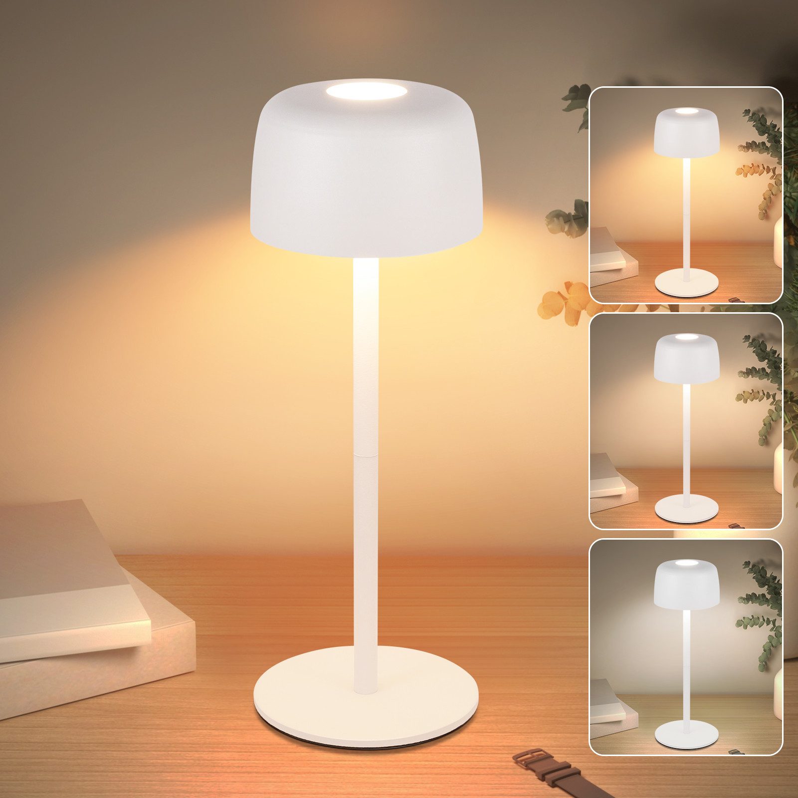 NETTLIFE Trådløs LED-bordlampe, trinløs dæmpning af natlampe med batteri