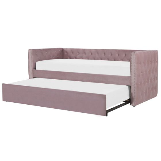 Udtræksseng Velour GASSIN 90 x 200 cm Lyserød