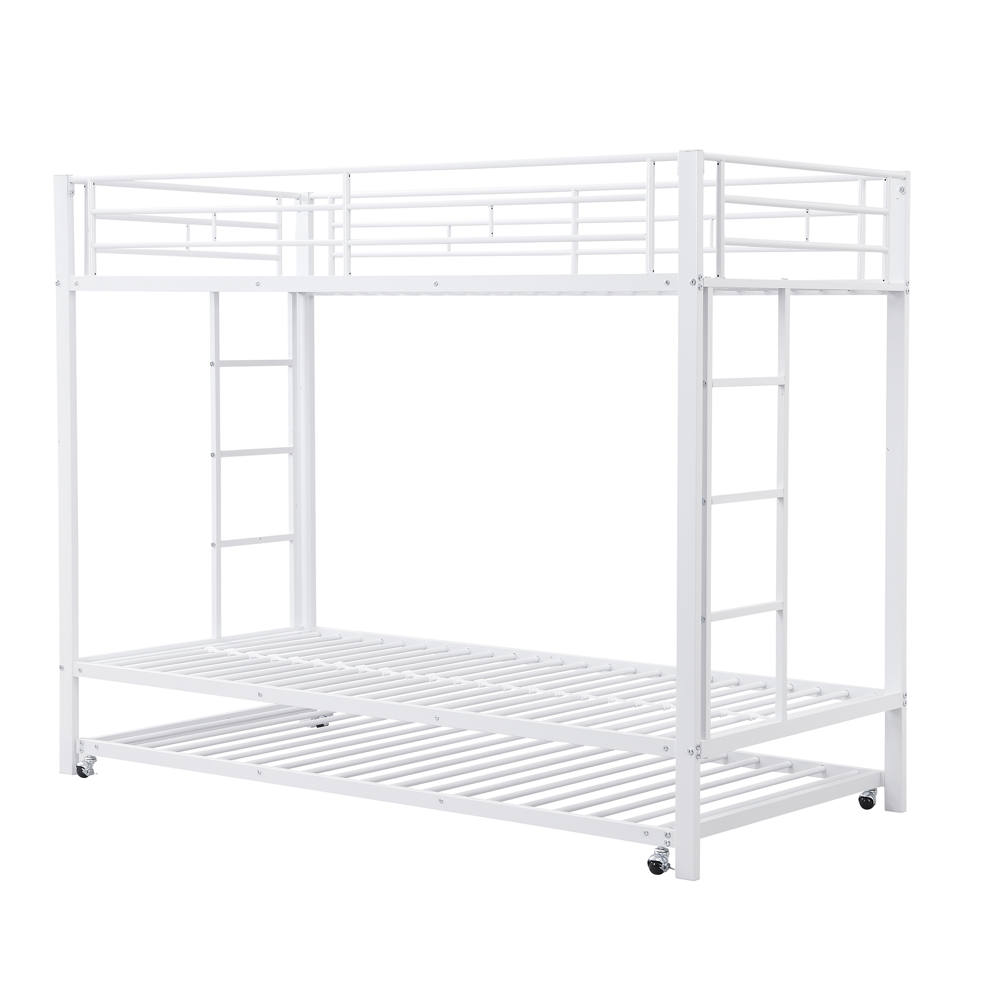 Køjeseng 90 x 200 cm, Hvid Metal, Udtrækkelig Seng + Gelændere