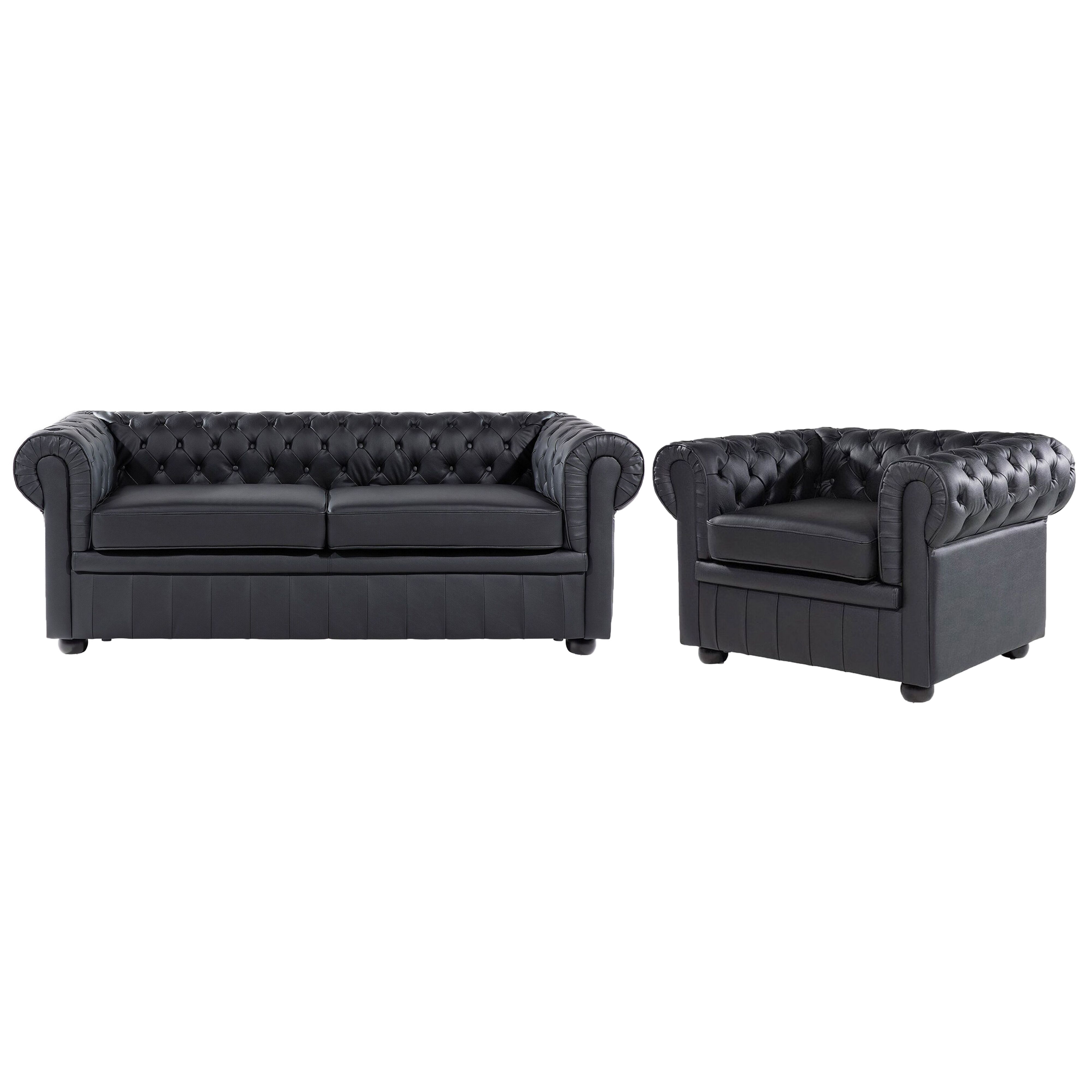 Sofasæt 4 personers CHESTERFIELD Ægte læder Sort