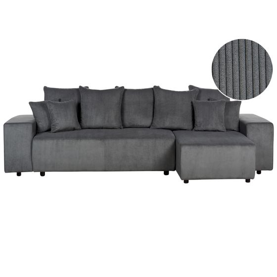 Hjørnesovesofa LUSPA med opbevaring Fløjl Mørkegrå Venstrevendt